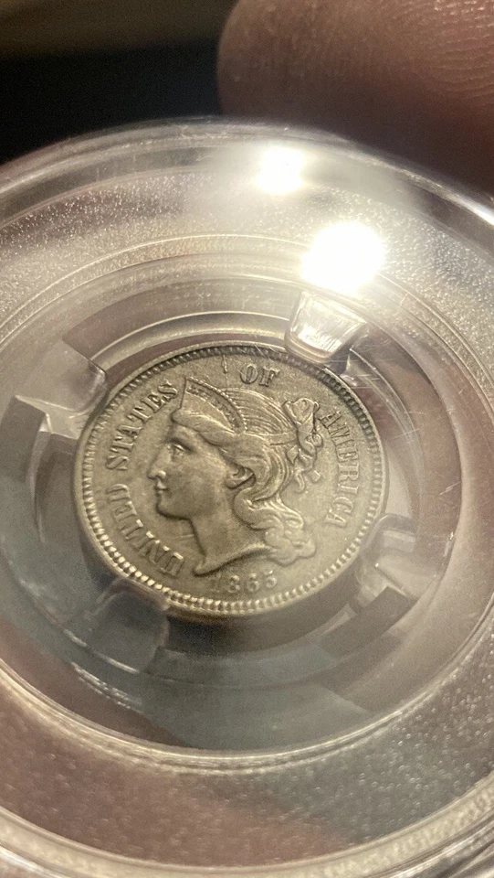 1865 3-CENT Civil War Era NICKEL — VF/AU - Image 3 of 4