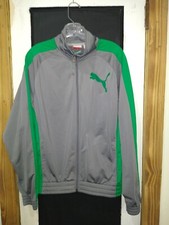 mens puma vintage style gray/green track sweatshirt size small zip up