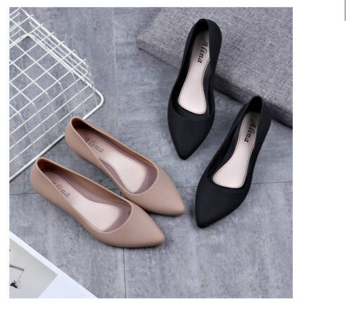 Zapatos informales de PVC informales con cuñas poco profundas tacón bajo punta puntiaguda para mujer - Imagen 9 de 28