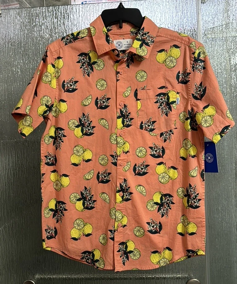 Hurley Button Short Sleeve Shirt Stretch 21” P2P 28” Length Men’s Small Orig $40