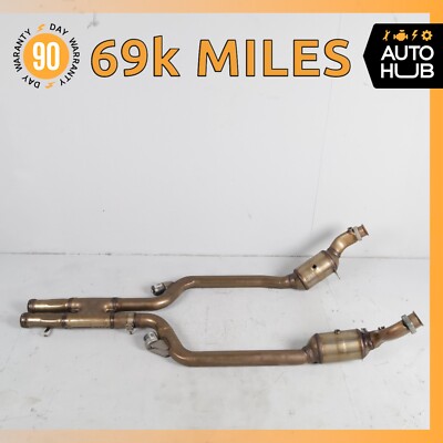 11-14 Mercedes W221 S550 Engine Left & Right Exhaust Downpipe Resonator Set OEM