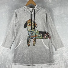 Inoah Top Womens Small Abstract Dog Hoodie Knit Tunic Lagenlook Boho Art