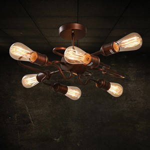 Retro Kitchen Ceiling Lighting Bent Tube Semi Flush Mount With Six