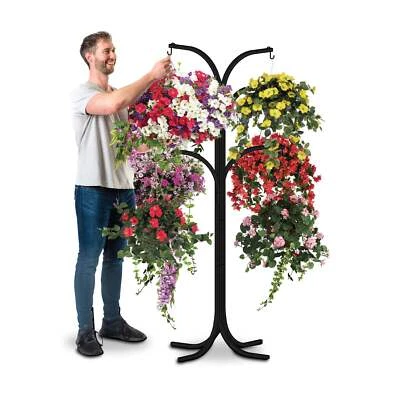 BISHOP® Bishop Flower Hanging Basket Stand 6 Arm Black Shepherd's Hook