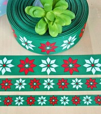 5/8, 7/8 1.5" 1YD Poinsettia Grosgrain Ribbon Christmas Poinsettia Holiday