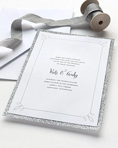 Kit de convite de casamento prata com estampa de glitter em casa 5” x 7” 25 unidades inclui... - Imagem 3 de 3