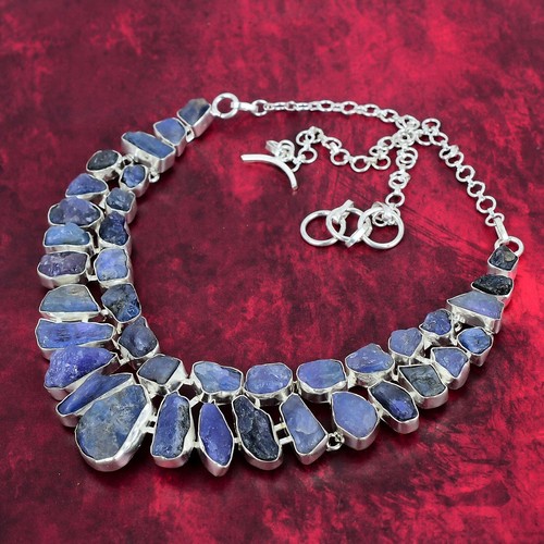 Collar de joyería de equilibrio de plata de ley 925 hecho a mano con piedras preciosas de cianita áspera - Imagen 3 de 6
