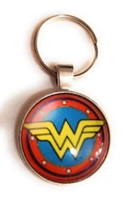 DC Comics WONDER WOMAN Keychain / pendant Logo metal glass silver plated cosplay
