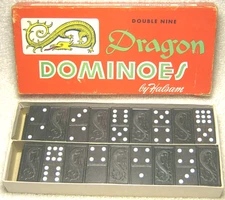 VINTAGE DOUBLE NINE DRAGON DOMINOES SET NO. 920 BY HALSAM IN ORIGINAL BOX - NICE