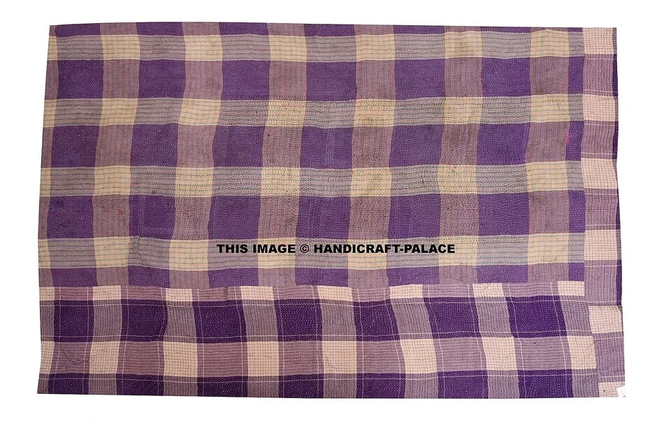 Colcha reversible de retazos indios Kantha de algodón vintage tamaño doble Foto 2 de 3