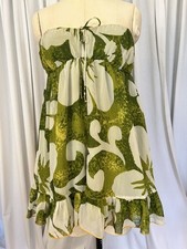 Urban Outfitters Davina Green & Cream Floral Bandeau Dress L