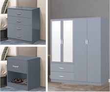 High Gloss Bedroom Furniture Set 4 Door Wardrobe Chest of Drawer Bedside Table