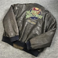Vintage Planet Hollywood Orlando Jacket Mens Large Leather Bomber Reversible