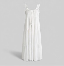 J. Crew Tiered Ruffle Midi Beach Dress in Crinkle Cotton White Medium Resort