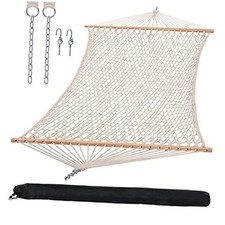  Hammocks Traditional Rope Double Hammock with Hardwood Spreader Bar and Beige