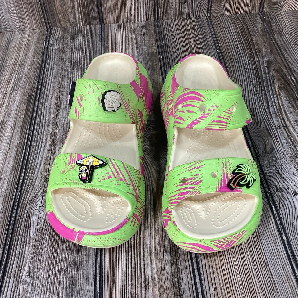 Crocs Sandálias Femininas Clássicas Crush Spring Break 208490 Baunilha Multicolor Tamanho 9 - Imagem 2 de 4