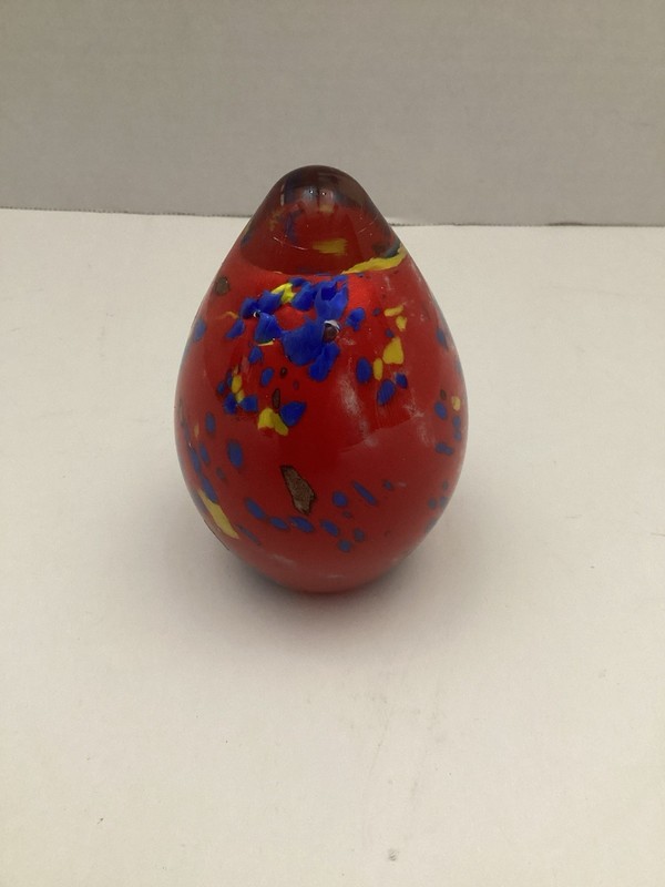 Art Glass Vtg MCM/Retro Confetti Splattered Egg-Shaped, Hand Blown Paperweight