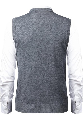 Mens Soft Crew Neck Knitted Sweater Vest Solid Sleeveless Pullover Slim Fit - Picture 2 of 6