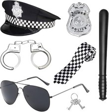 Adult Police Costume Six Accessories Set | Police Hat Handcuffs Badge Aviators