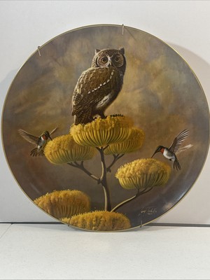 SCREECH OWL collector plate LARRY TOSCHIK His Golden Throne RARE Bird of Prey