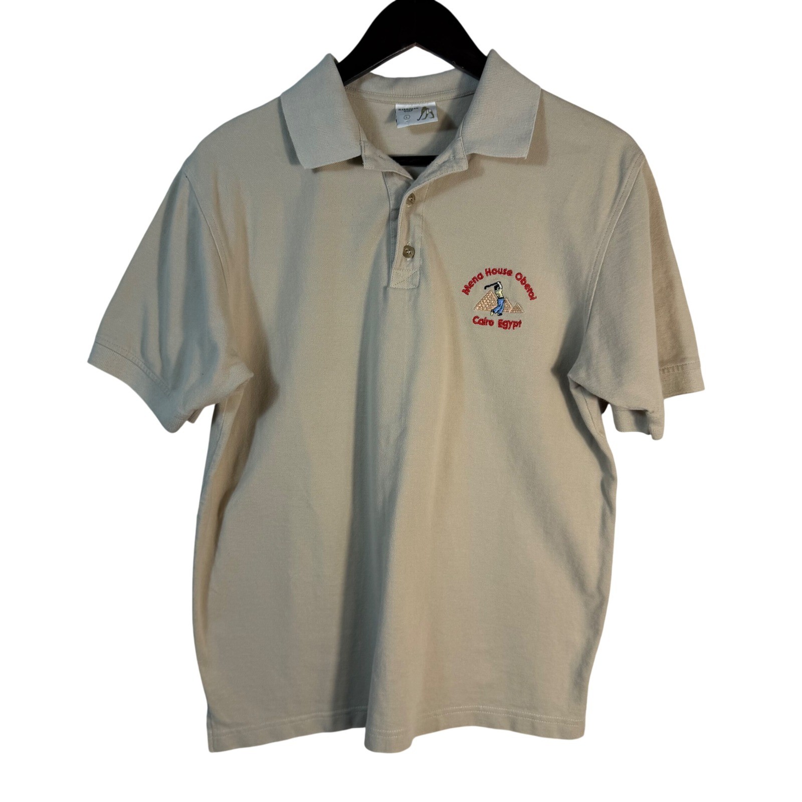 Vintage Harriman Golf Polo Shirt Mena House Obelisk Cairo Egypt Souvenir Large