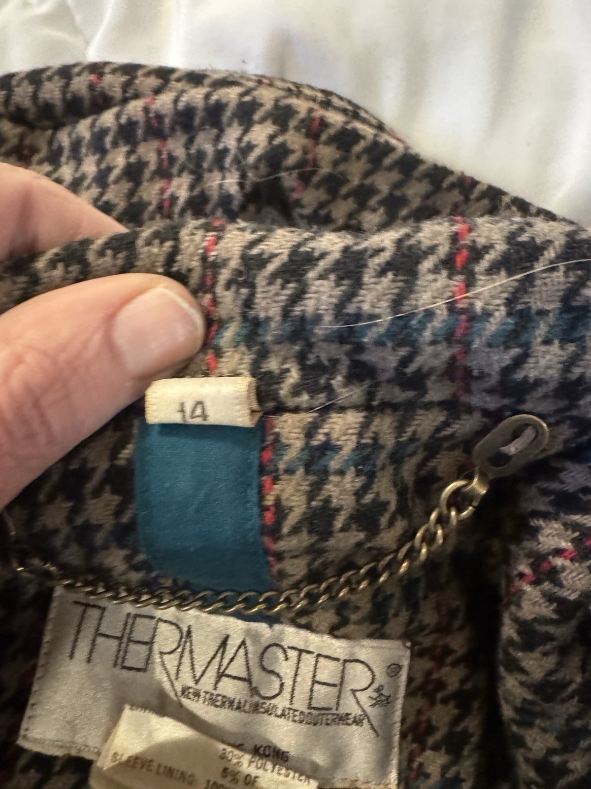 Thermaster Teal Brown Collared Button Coat wool L… - image 11