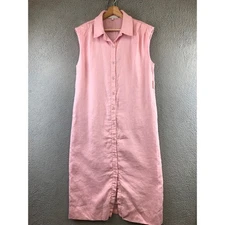 English Factory Pink Linen Blend Sleeveless Button Front Midi Shirt Dress L