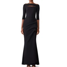 Chiara Boni La Petite Robe Black Ruched Gown Size 2 Italian Luxury Designer $995