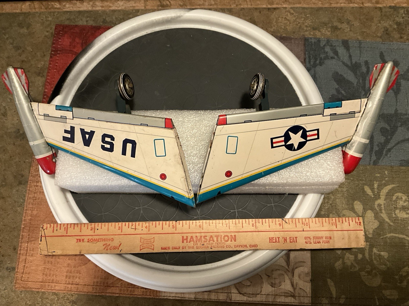 Vintage Tin Pair USAF Jet Plane Wings For Battery Operated Toy 1960s, Wings Only