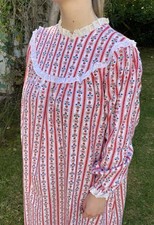 NWT Vintage Lanz Of Salzburg 100 Cotton Flannel Long Nightgown Heart Floral Red