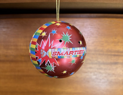 Smarties Candy Pull-Apart Tin Ball Vintage Ornament Retro 90s Bright Very Good