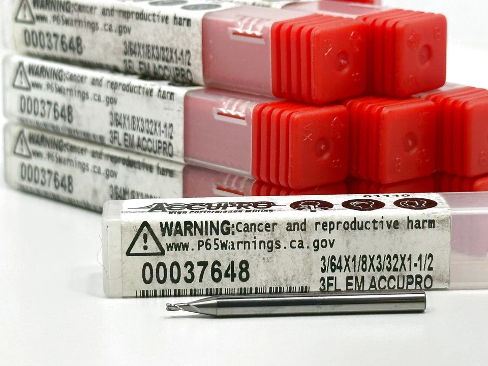 ACCUPRO 37648 3/64 x 1/8 x 3/32 x 1-1/2 3FL 硬质合金立铣刀全新 9 件 — 第 3/3 张图片