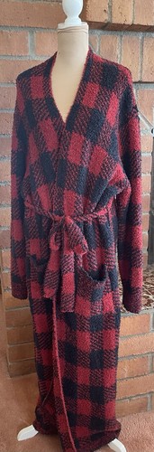 Skims Cozy Buffalo Check Robe Womens Small Medium Red Black Belted Soft - Picture 2 of 6