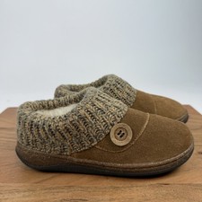 New Womens Clarks Knit Sweater Brown Leather Lined Clog Slippers Size 5 M NIB