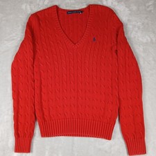 Ralph Lauren Sport Cable Knit V Neck Sweater M Women's Red