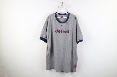 Vtg Nike Mens XL Travis Scott Center Swoosh Detroit Pistons Ringer T-Shirt Gray
