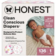 Disposable Diapers Size 1 136 Count Hypoallergenic Rose Blossom Honest Company