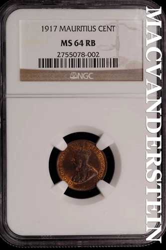 India: 1917 Mauritius Cent - NGC MS 64 RB - Scarce  No Reserve  #SLi419