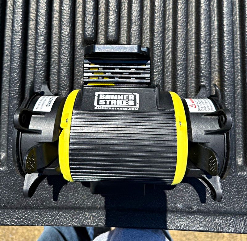 Banner Stakes Magnetic Retractable Belt Barrier w Suction Cups Black/Yellow