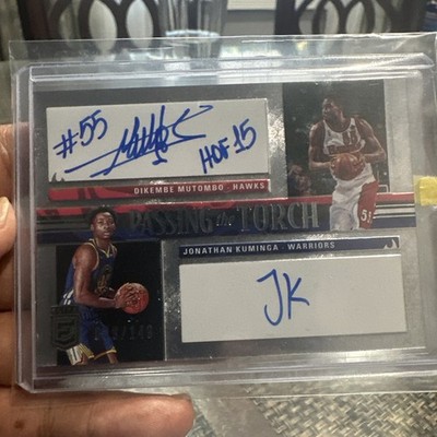 2021 Panini Passing The Torch Jonathan Kuminga RC/ Dikembe Mutombo Auto on Card