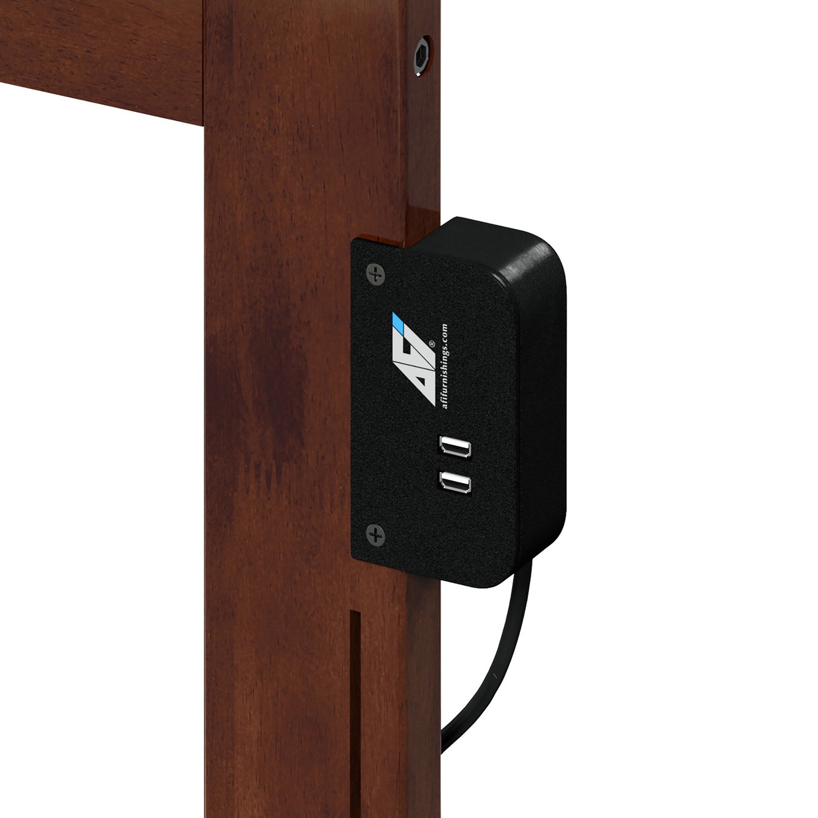 AFI Orlando Full Solid Wood Foundation Bed with USB Charging Station in Walnut
