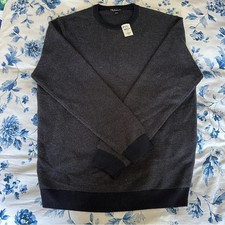 Neiman Marcus Textured Merino Wool Blend Crewneck Sweater   Deep Navy   Men's XL