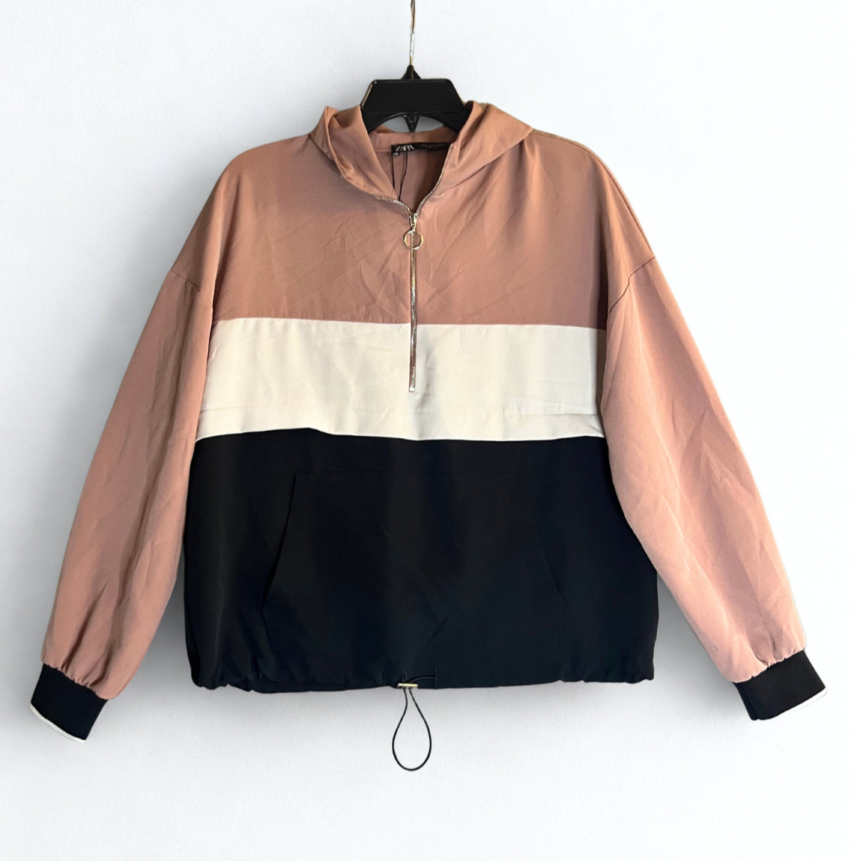 ZARA BASIC Womens Half Zip Pullover Jacket Pink/B… - image 1