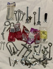 Lot of Assorted eye Bolts, Wing Nuts, screws Hooks Hardware Pcs-Used & New