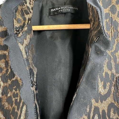 Dana Buchman Petite Silk Animal Print Blazer Size 16 Black and Brown - Picture 3 of 9