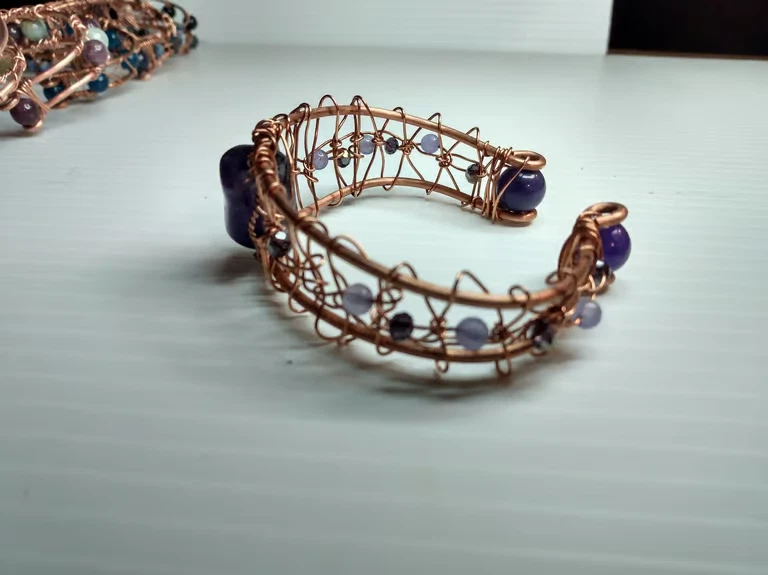 Pulsera Amatista Piedra Brazalete Alambre Cobre Envuelto. it# 8051 Foto 4 de 4