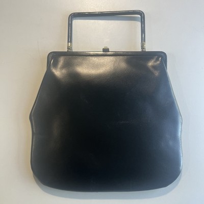 Leather Clutch Bag Gold Clasp Saks Fifth Ave Handle Classic Vintage 50 s 60 s