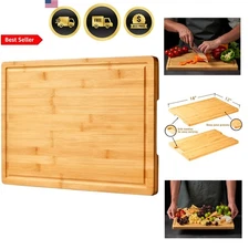 Bamboo Cutting Board Cheese Board Kitchen Chopping Block Juice Groove Handle