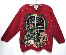 Vintage Tiara International Christmas Holiday Sweater w/Tree  Teddy Bear sz M