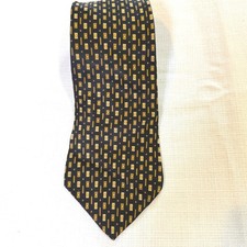 Zylos George Machado Silk Necktie Black Gold Geometric Made in USA Italy Fabric